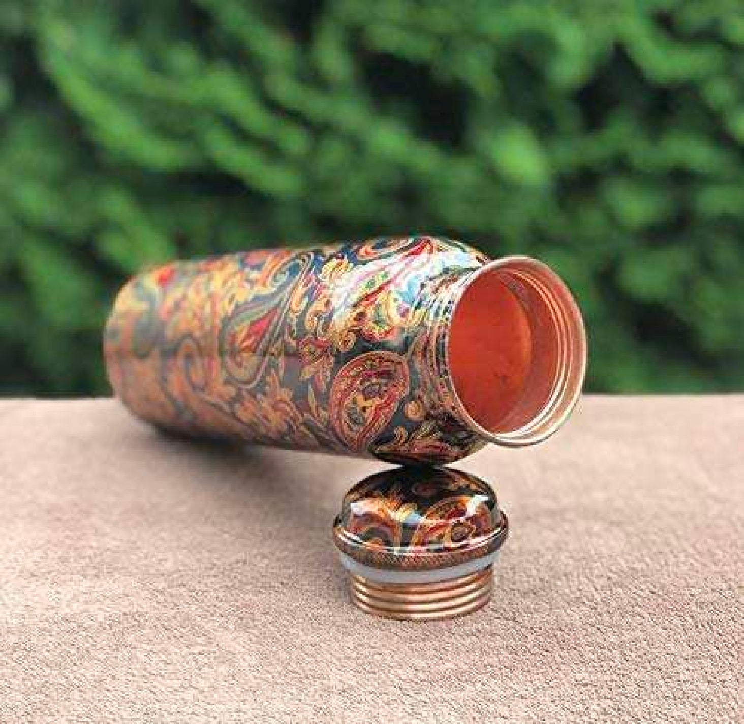 Green Printed Pure Copper Water Bottle for Drinking Water, 34 Oz