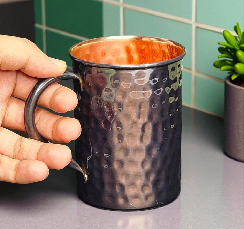 Hammered Pure Copper Mug | 100% Solid Copper Cup | Wellness Gift for Men & Women Pack Of 1 Pc
