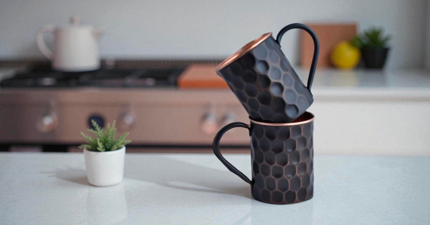 Copper Water Mug | Handcrafted Hammered Finish | Pure Copper Ayurvedic Drinkware Gift Set Pack Of 1 Pc