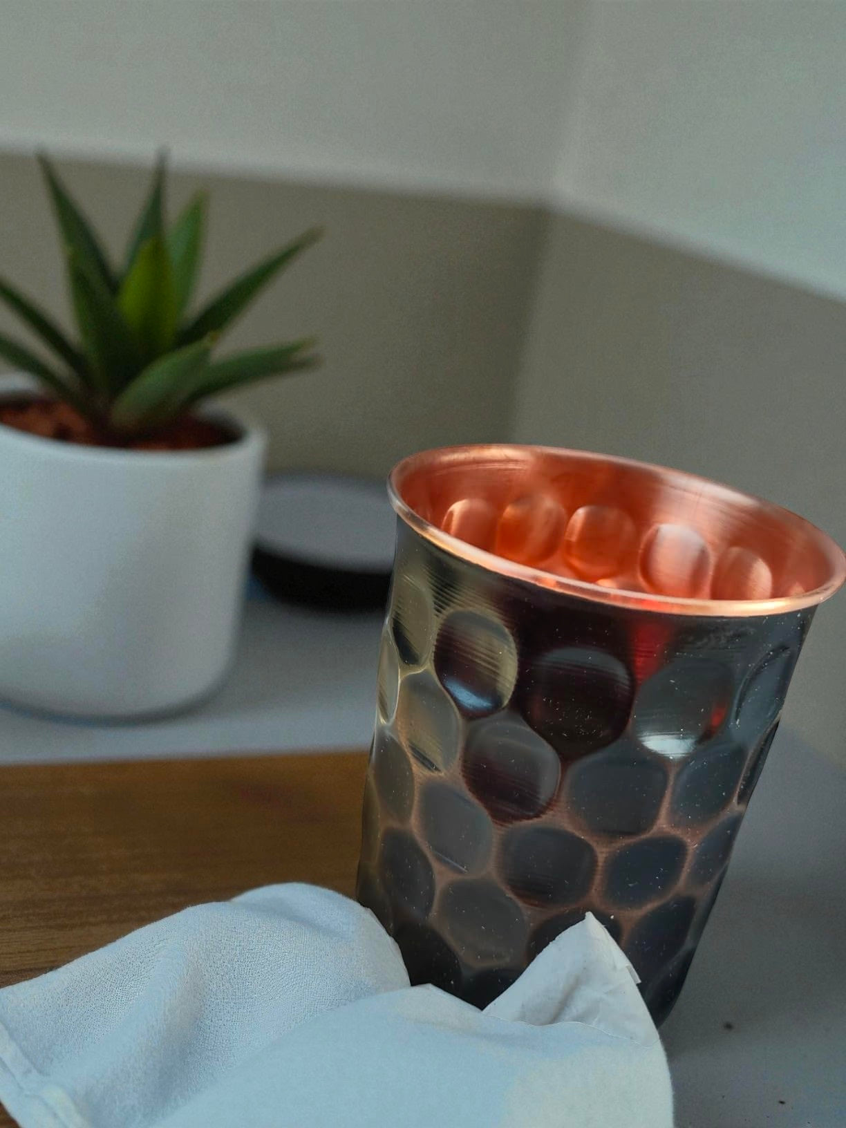 Copper Water Mug | Handcrafted Hammered Finish | Pure Copper Ayurvedic Drinkware Gift Set Pack Of 1 Pc