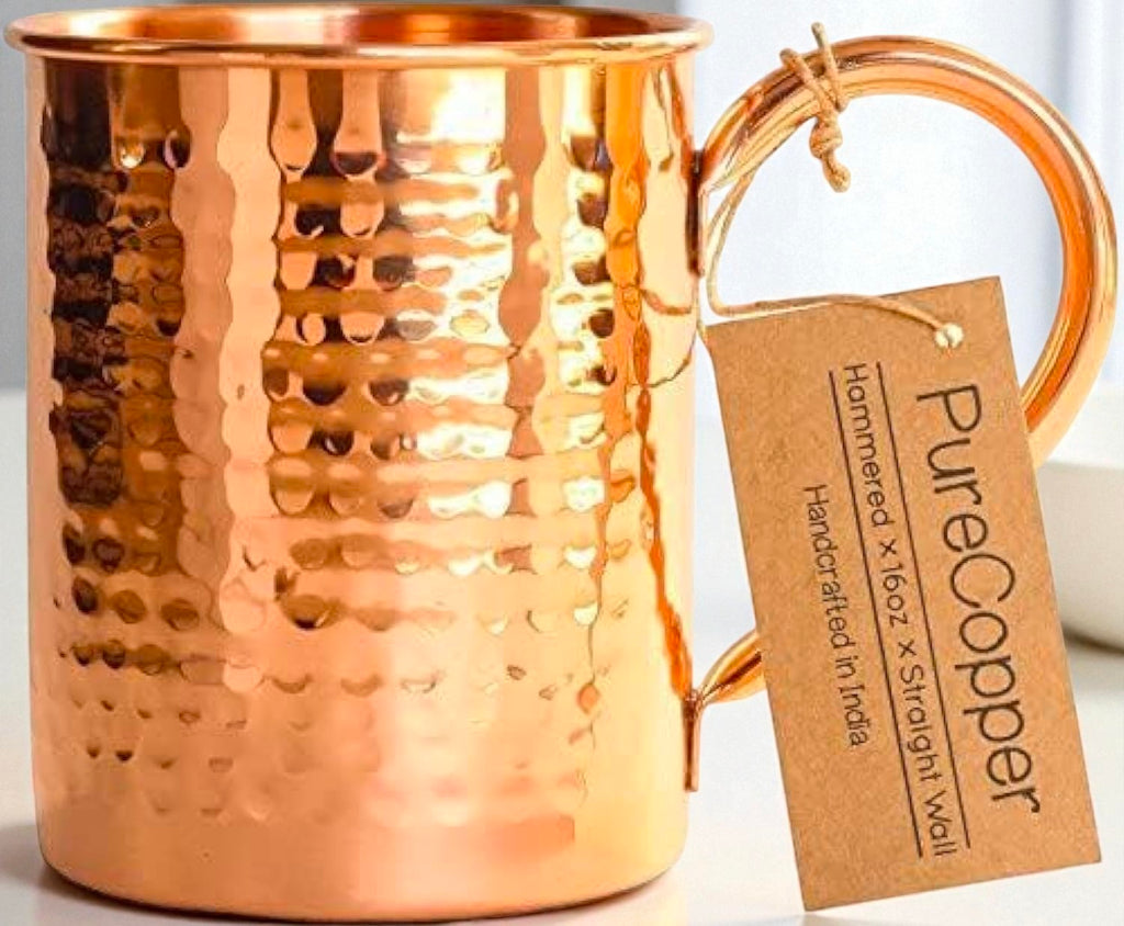 Solid Copper Water Mug 16oz | Eco Friendly Drinking Cup | Handcrafted Ayurvedic Copper Tumbler Pack Of 1 Pc