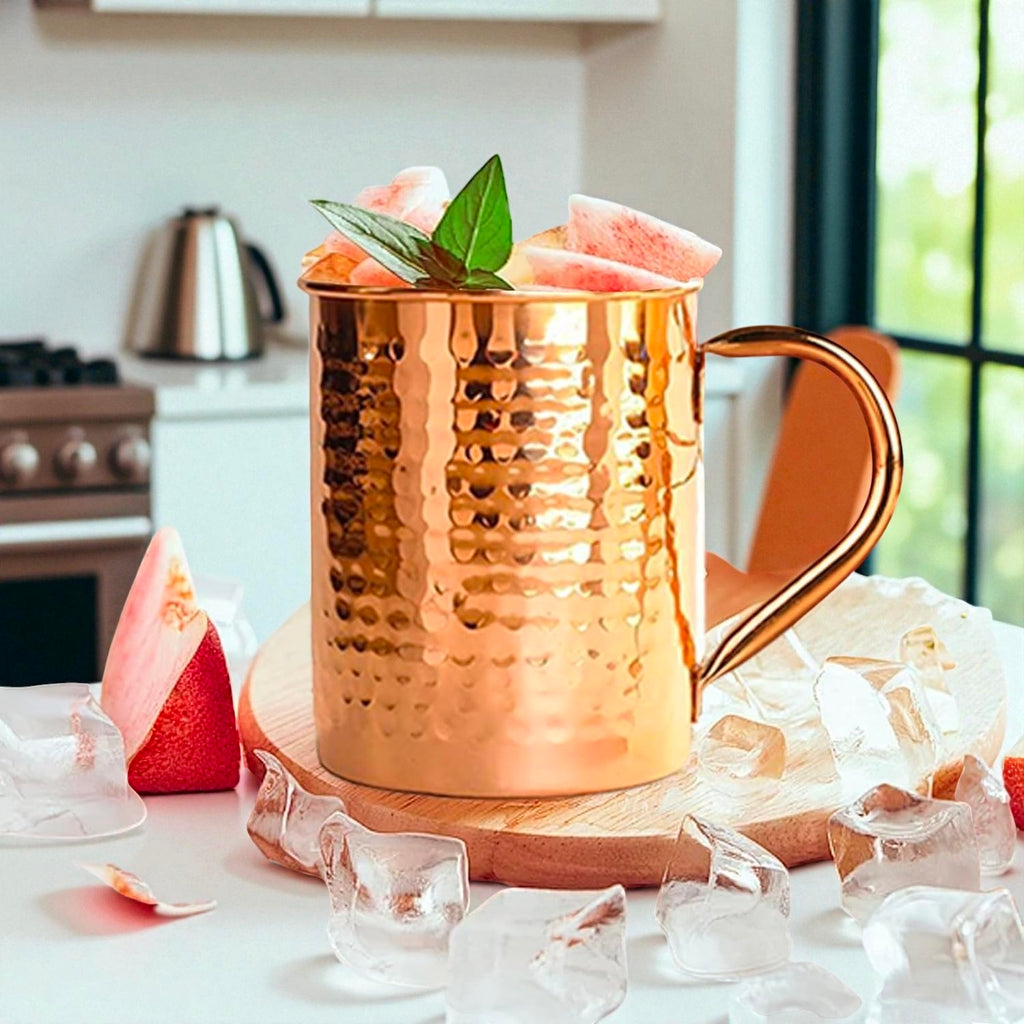 Solid Copper Water Mug 16oz | Eco Friendly Drinking Cup | Handcrafted Ayurvedic Copper Tumbler Pack Of 1 Pc