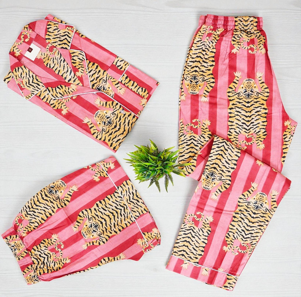 Hand Printed Cotton Pajama Set for Women | Soft Sleepwear Set