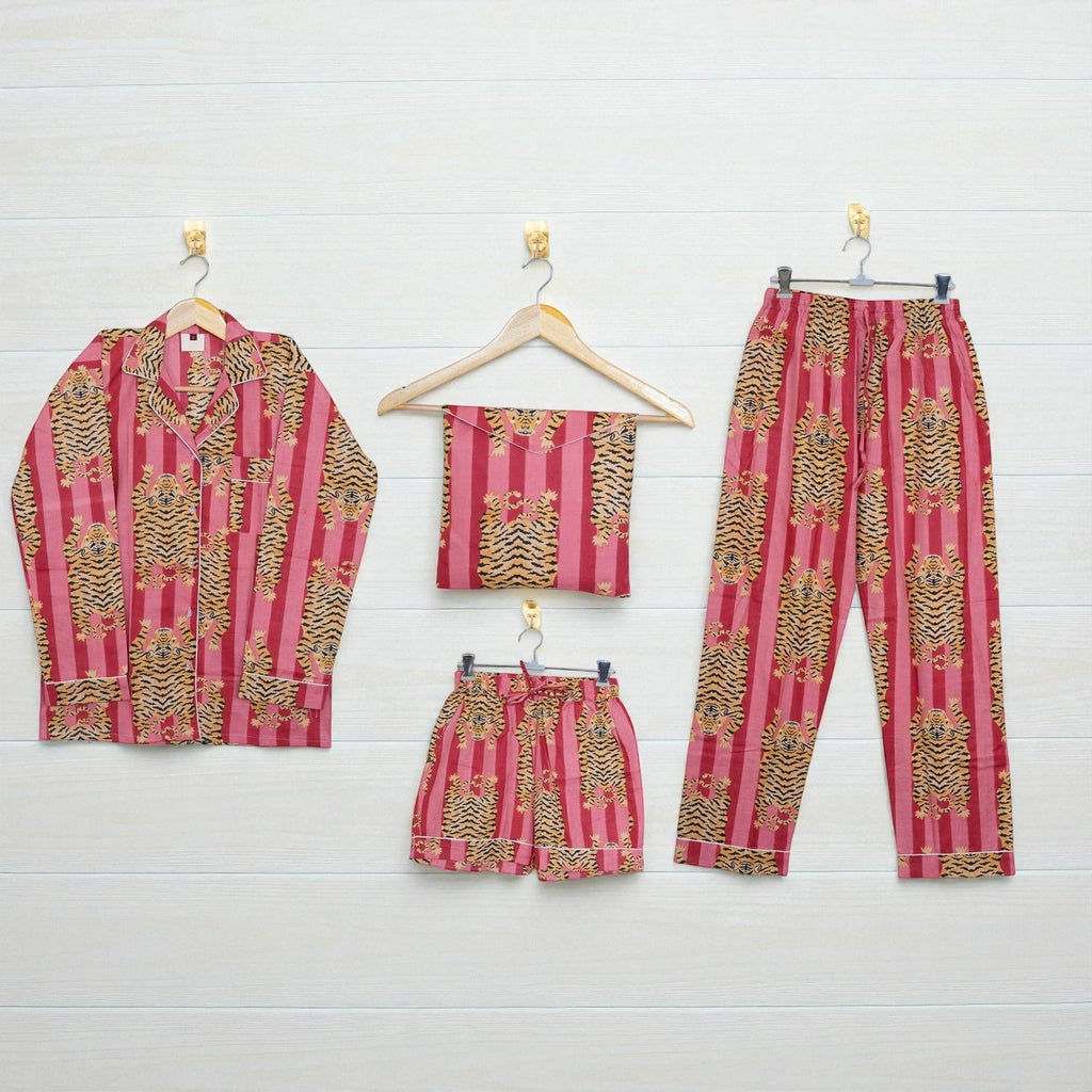 Hand Printed Cotton Pajama Set for Women | Soft Sleepwear Set