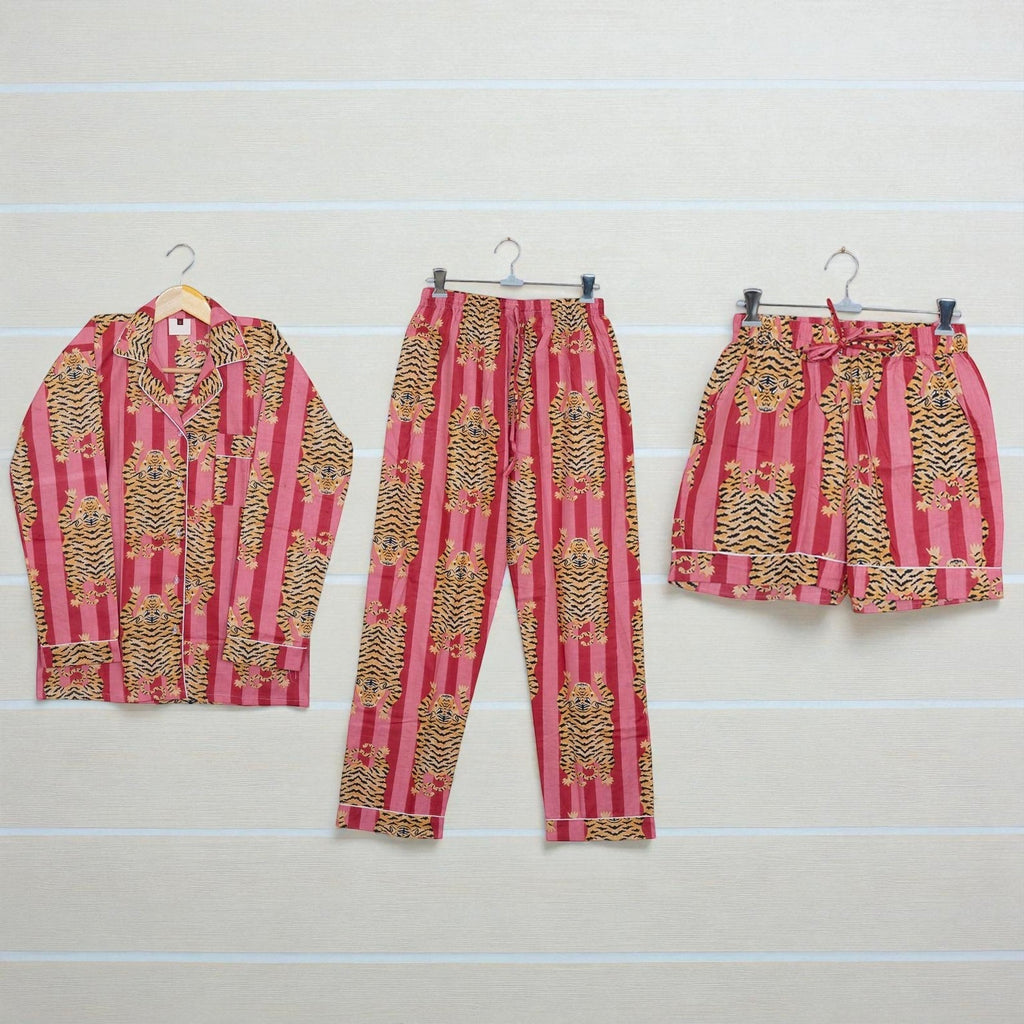Hand Printed Cotton Pajama Set for Women | Soft Sleepwear Set