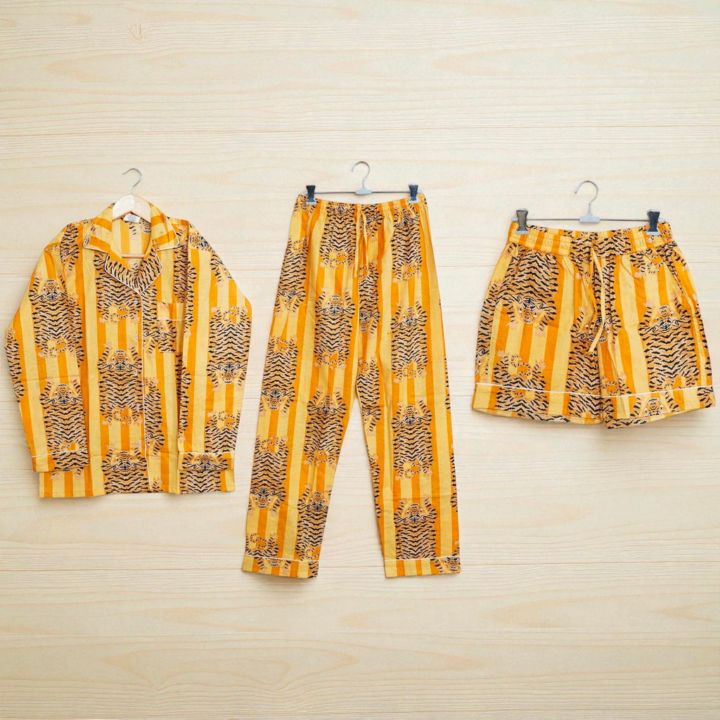 Block Printed Cotton Pajama Set | Handmade Women Nightwear | Summer Sleep 4 Pcs Set