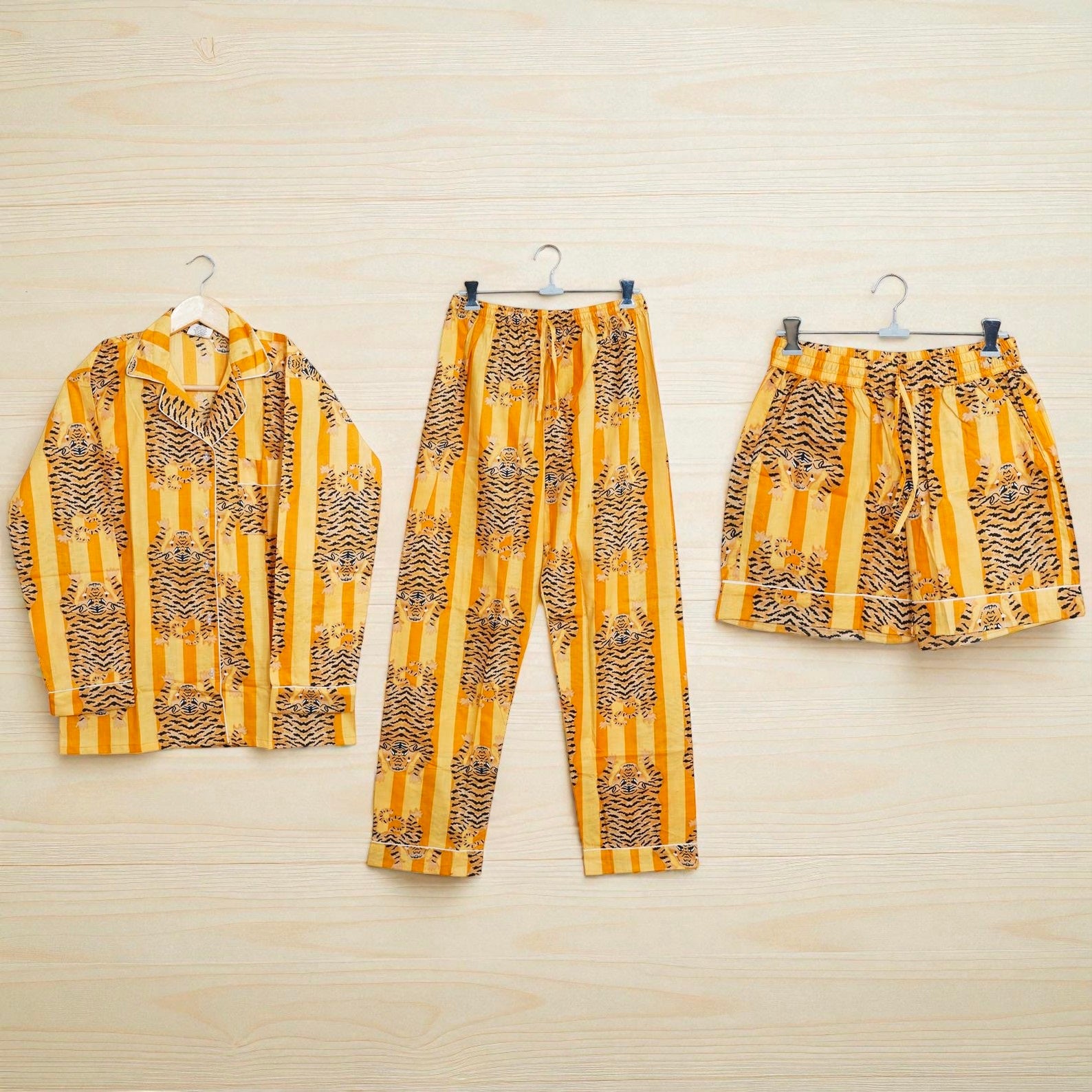 Block Printed Cotton Pajama Set | Handmade Women Nightwear | Summer Sleep 4 Pcs Set