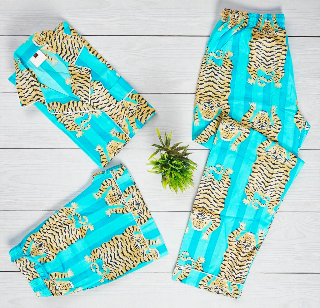 Women Cotton Pajama Set | Handcrafted Block Print Sleepwear | Boho Lounge 4 Pcs Set