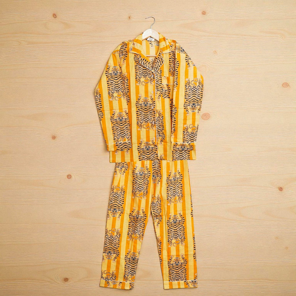 Block Printed Cotton Pajama Set | Handmade Women Nightwear | Summer Sleep 4 Pcs Set