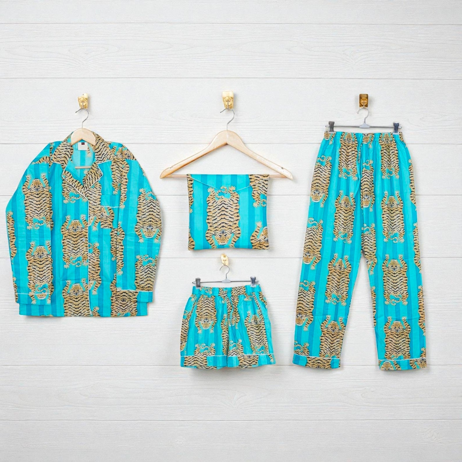 Women Cotton Pajama Set | Handcrafted Block Print Sleepwear | Boho Lounge 4 Pcs Set