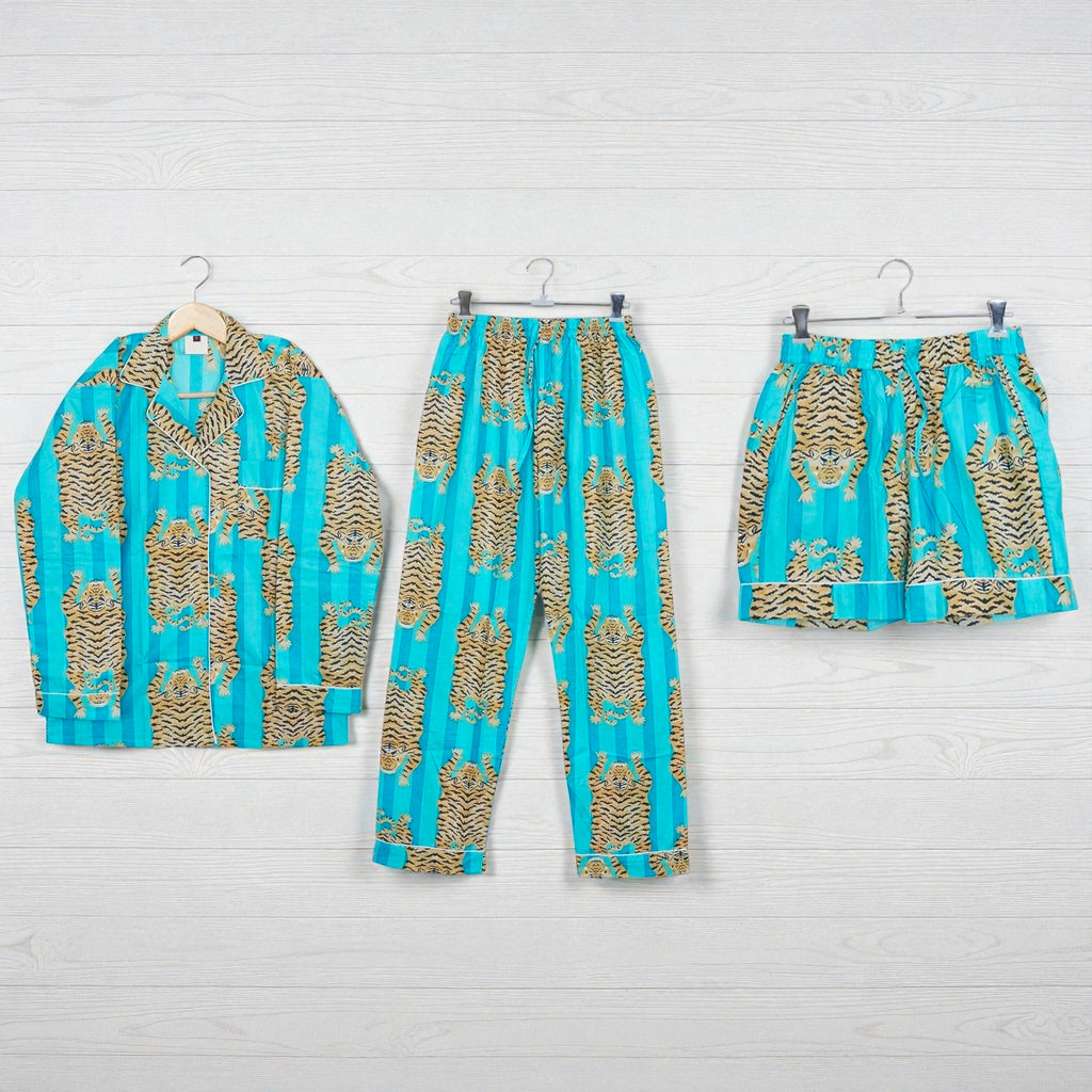 Women Cotton Pajama Set | Handcrafted Block Print Sleepwear | Boho Lounge 4 Pcs Set