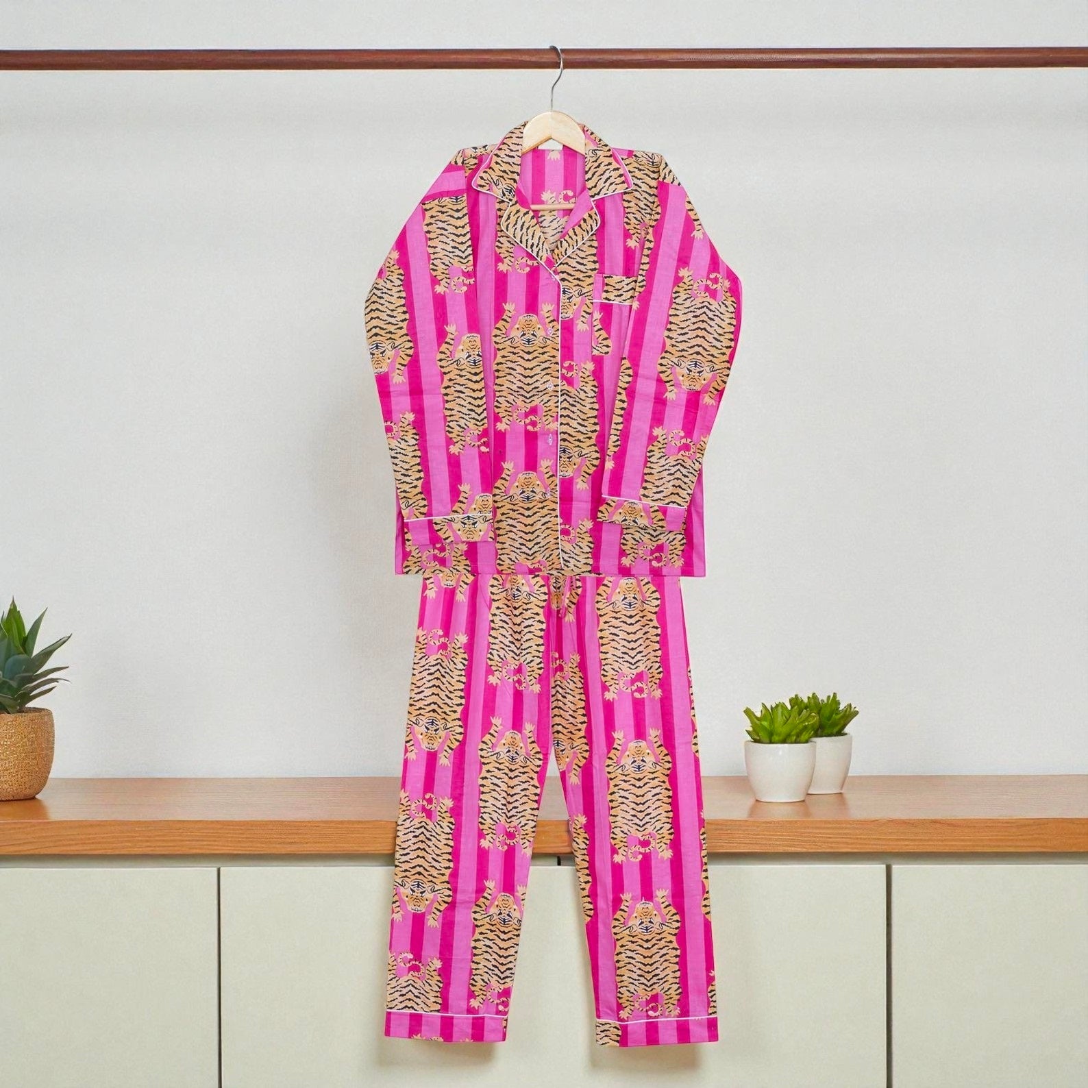 100% Cotton Hand Printed Pajama Set | Comfortable Nightwear for Women 4 Pcs Set