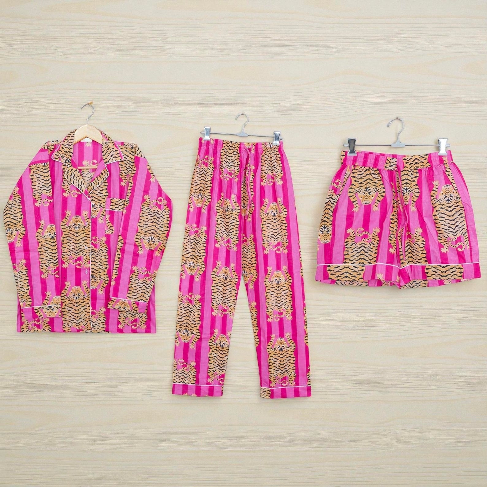 100% Cotton Hand Printed Pajama Set | Comfortable Nightwear for Women 4 Pcs Set