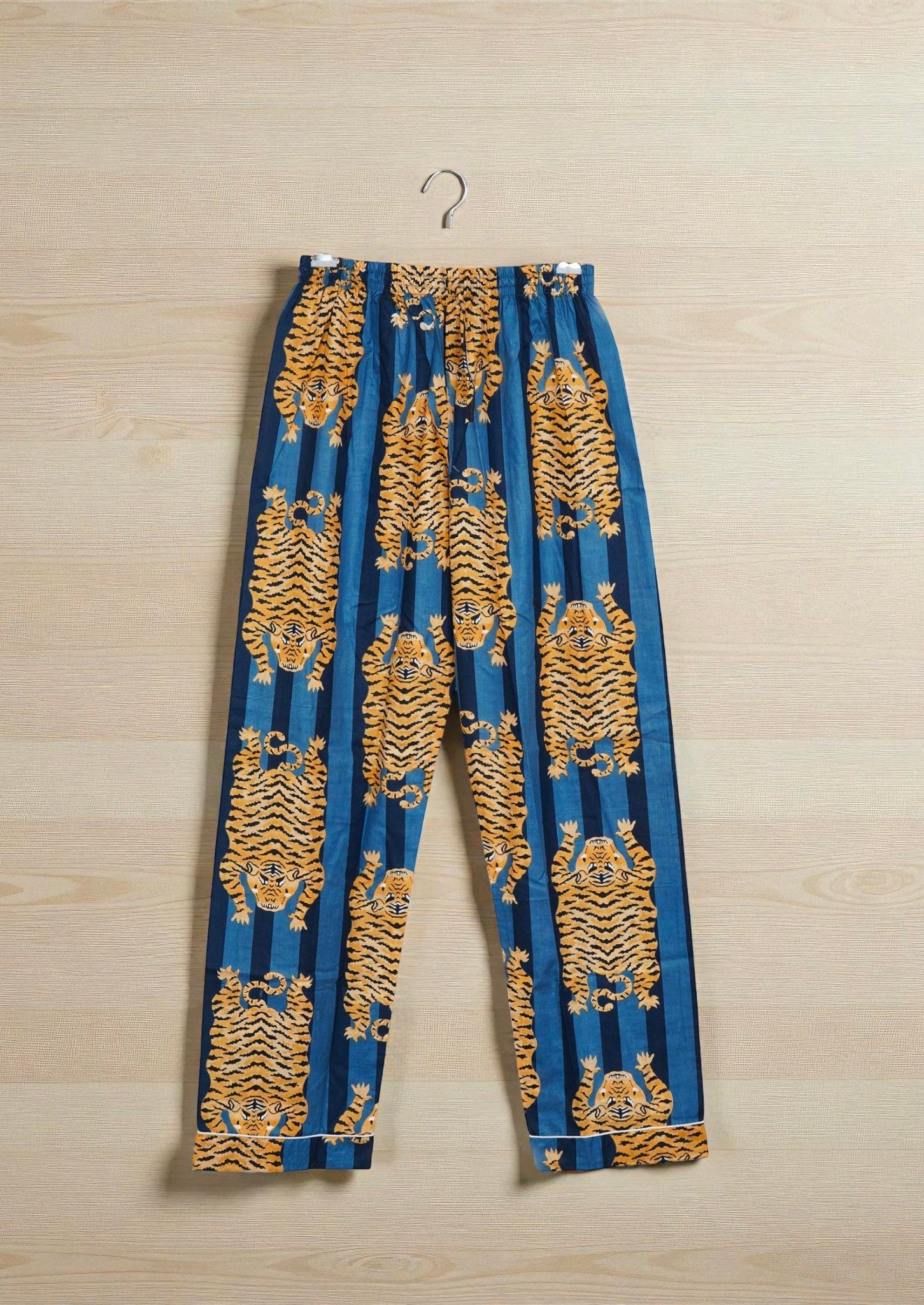 Tiger Hand Printed Cotton Pajama Set | Lightweight Sleepwear | Bohemian Style 4 Pcs Set