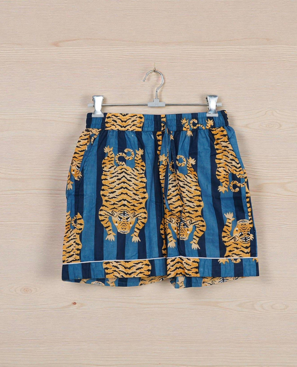 Tiger Hand Printed Cotton Pajama Set | Lightweight Sleepwear | Bohemian Style 4 Pcs Set