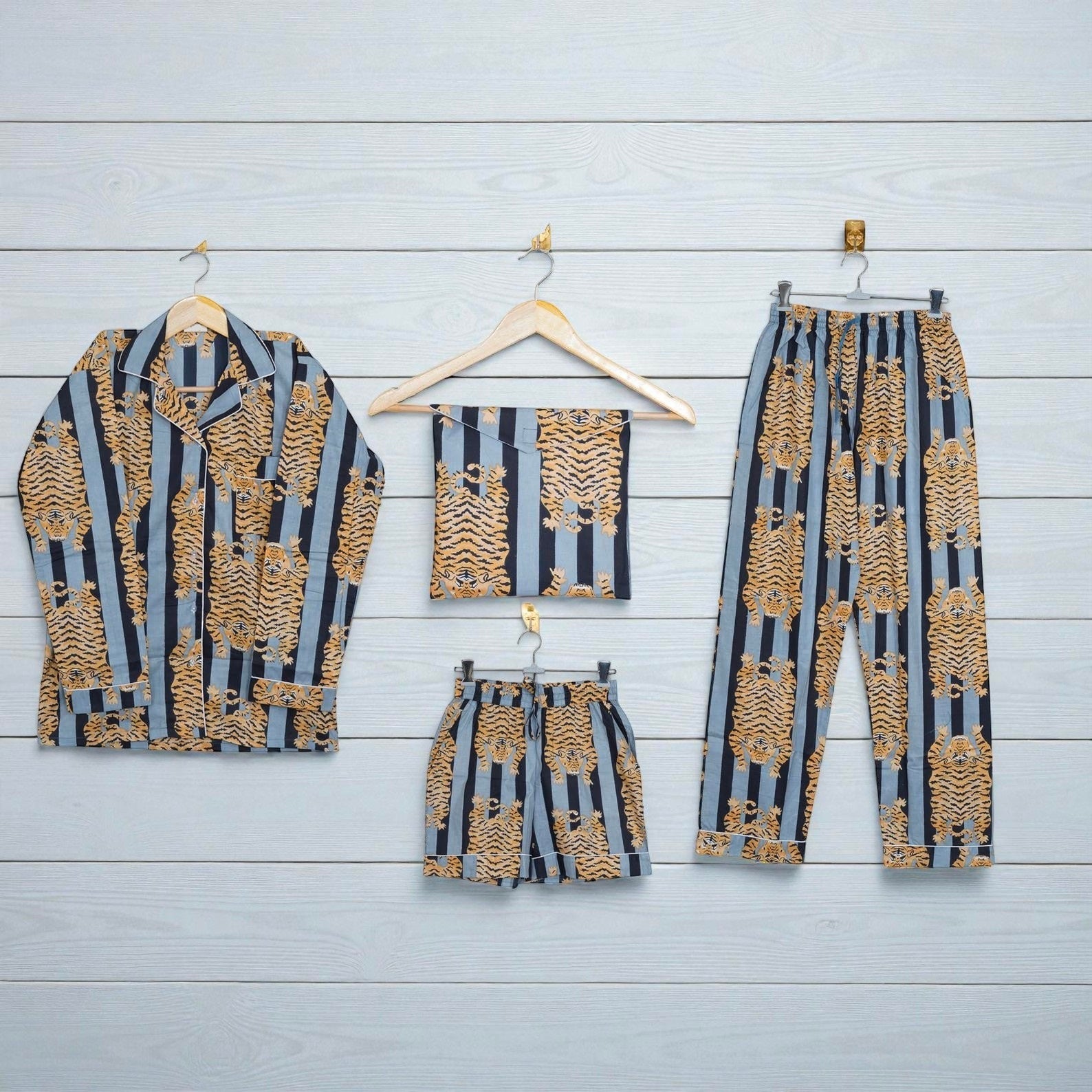 Handmade Cotton Pajama Set for Women | Block Print Loungewear | Cozy Sleep 4 Pcs Set