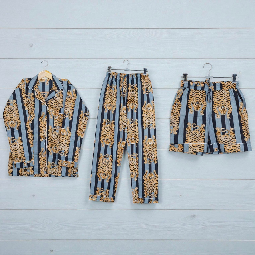 Handmade Cotton Pajama Set for Women | Block Print Loungewear | Cozy Sleep 4 Pcs Set