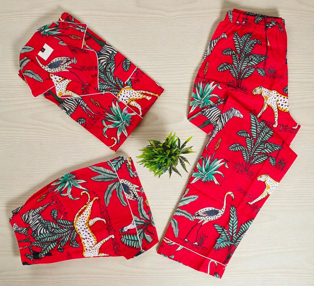 Indian Block Printed Pajama Set | Cotton Sleepwear | Ethnic Handmade Gift 4 Pcs Set