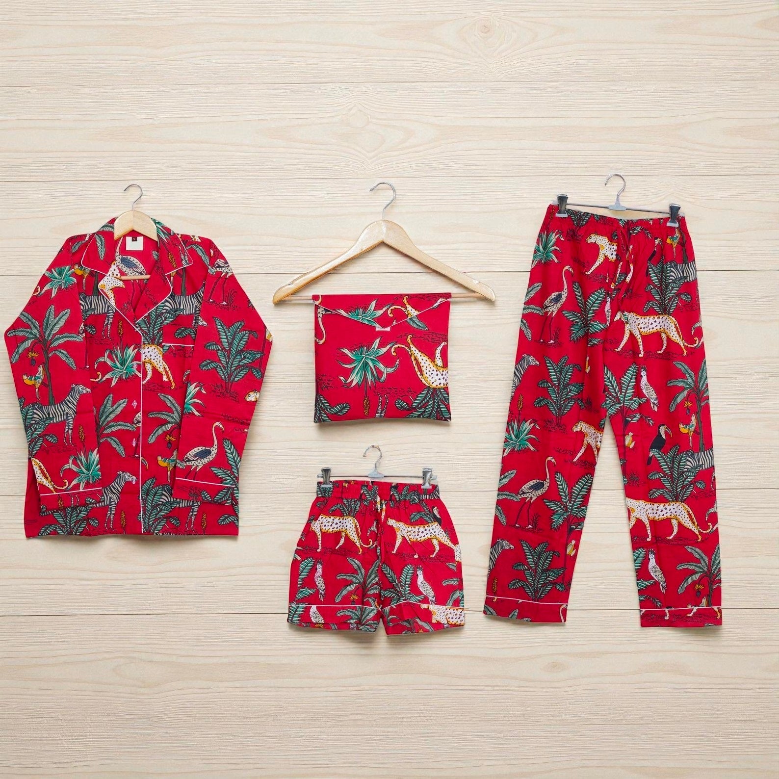 Indian Block Printed Pajama Set | Cotton Sleepwear | Ethnic Handmade Gift 4 Pcs Set