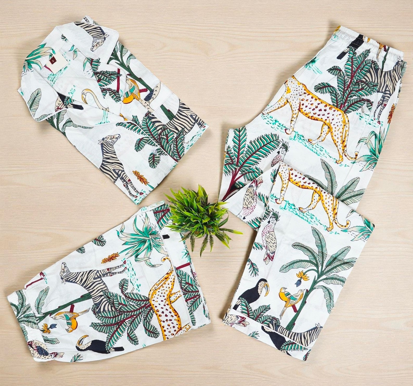 Soft Cotton Women Pajama Set | Hand Printed Sleepwear | Relaxed Fit Loungewear 4 Pcs Set