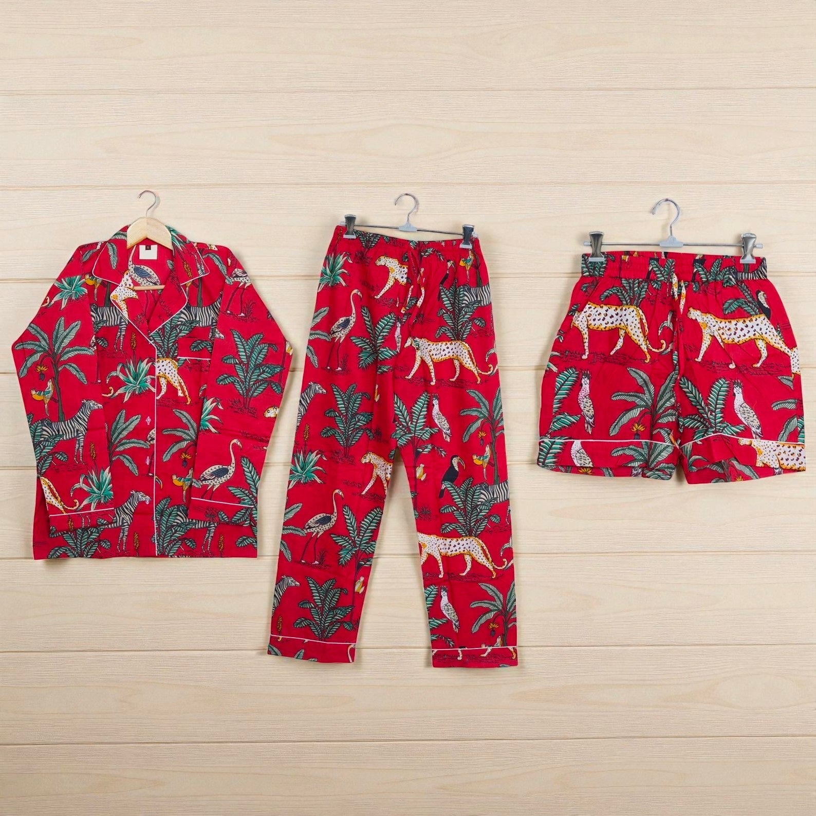 Indian Block Printed Pajama Set | Cotton Sleepwear | Ethnic Handmade Gift 4 Pcs Set