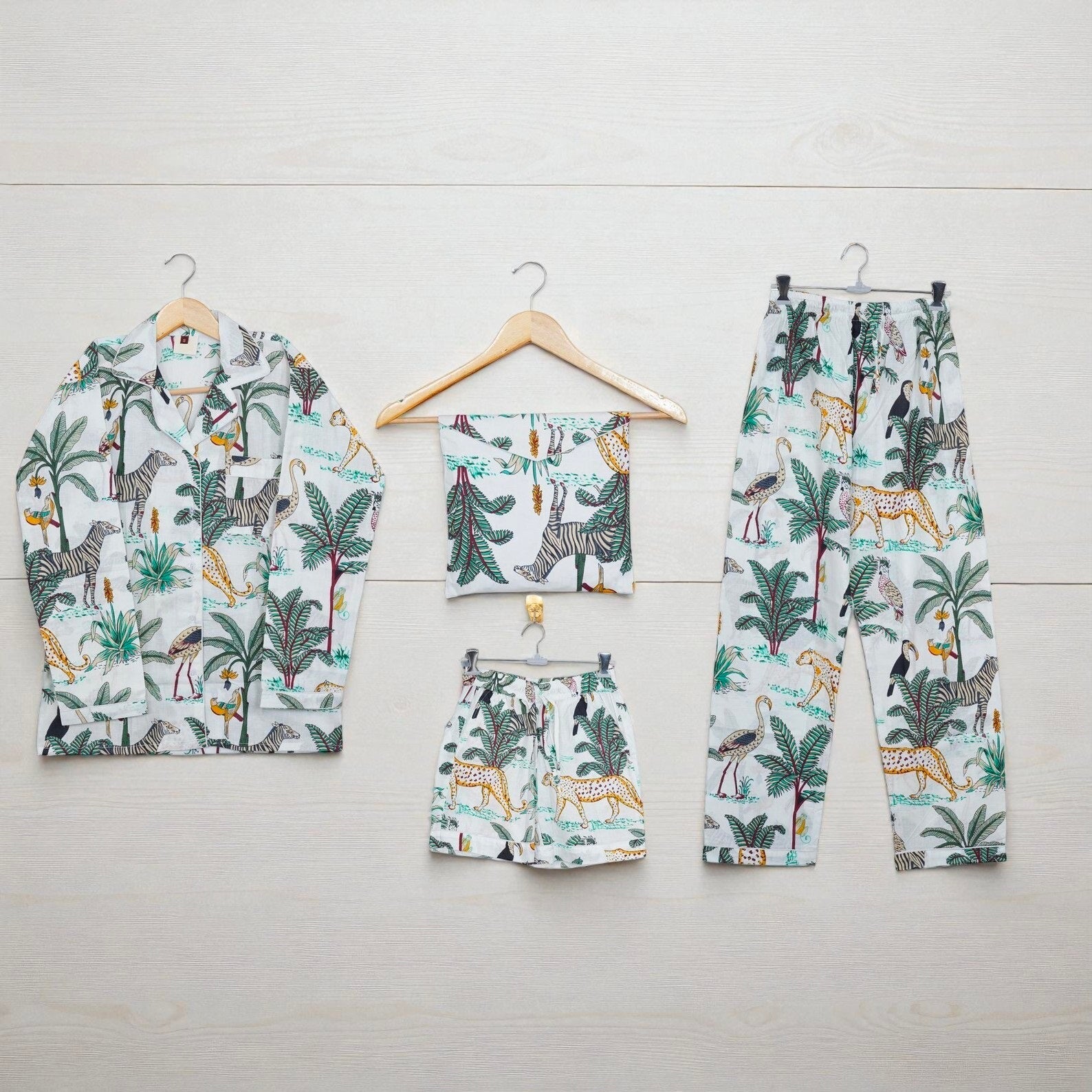 Soft Cotton Women Pajama Set | Hand Printed Sleepwear | Relaxed Fit Loungewear 4 Pcs Set