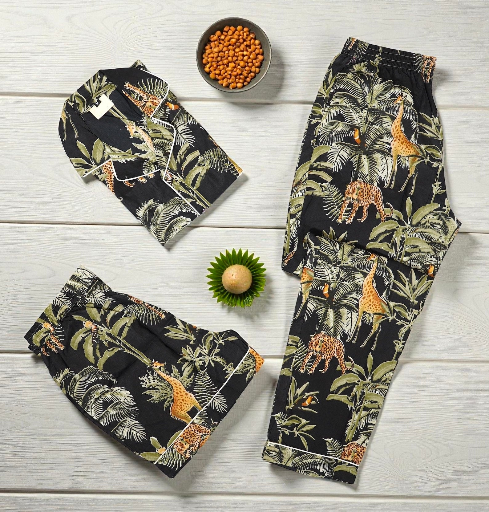 Hand Block Print Cotton Pajama Set | Women Lounge Wear | Eco Friendly Sleepwear 4 Pcs Set