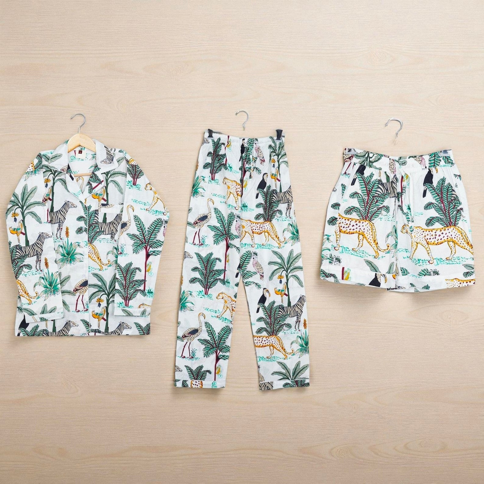 Soft Cotton Women Pajama Set | Hand Printed Sleepwear | Relaxed Fit Loungewear 4 Pcs Set