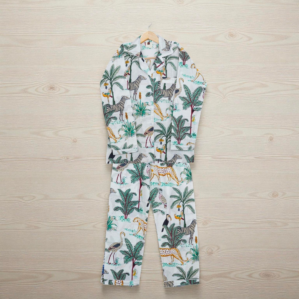 Soft Cotton Women Pajama Set | Hand Printed Sleepwear | Relaxed Fit Loungewear 4 Pcs Set
