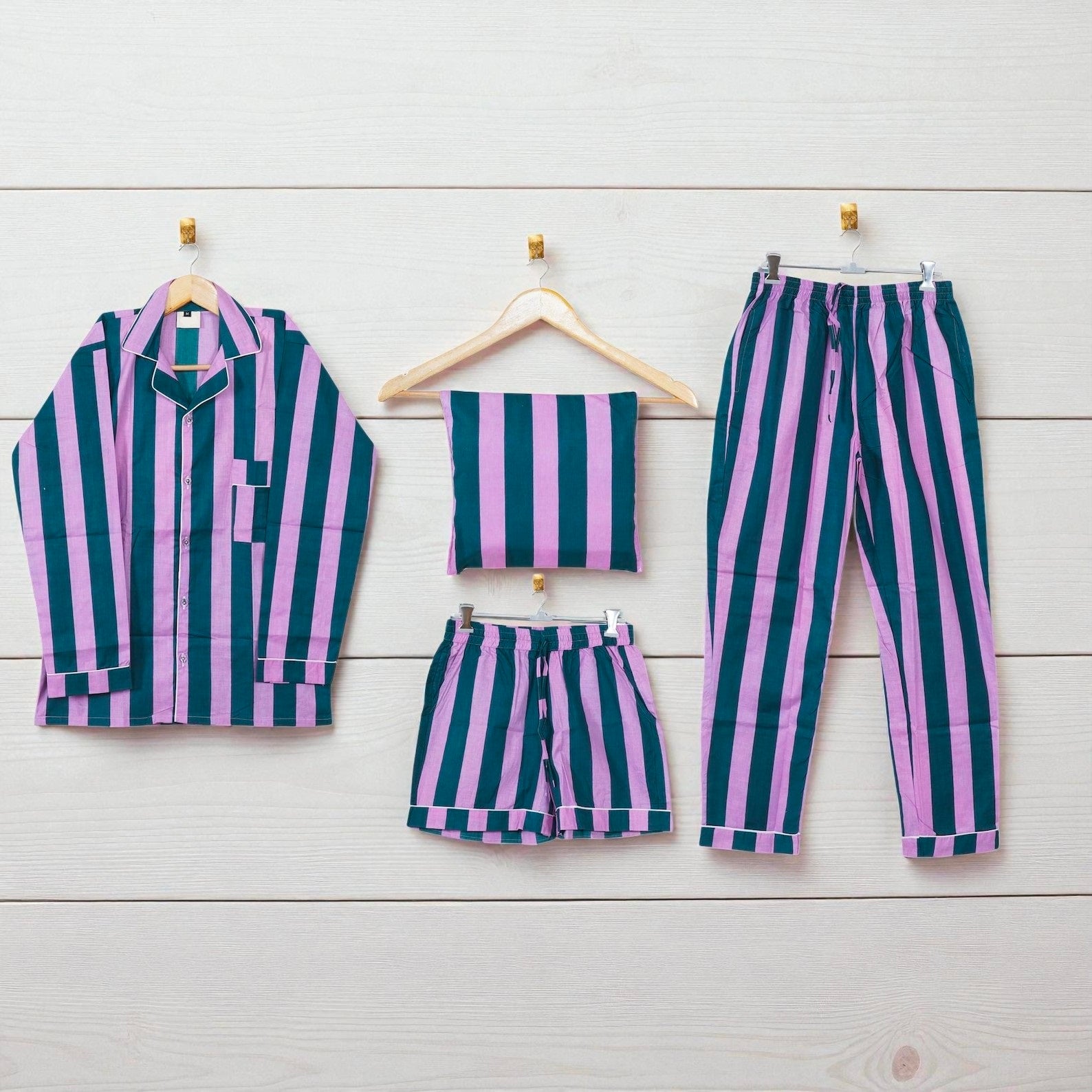 Women Floral Cotton Pajama Set | Hand Printed Sleepwear | Boho Night Suit 4 Pcs Set