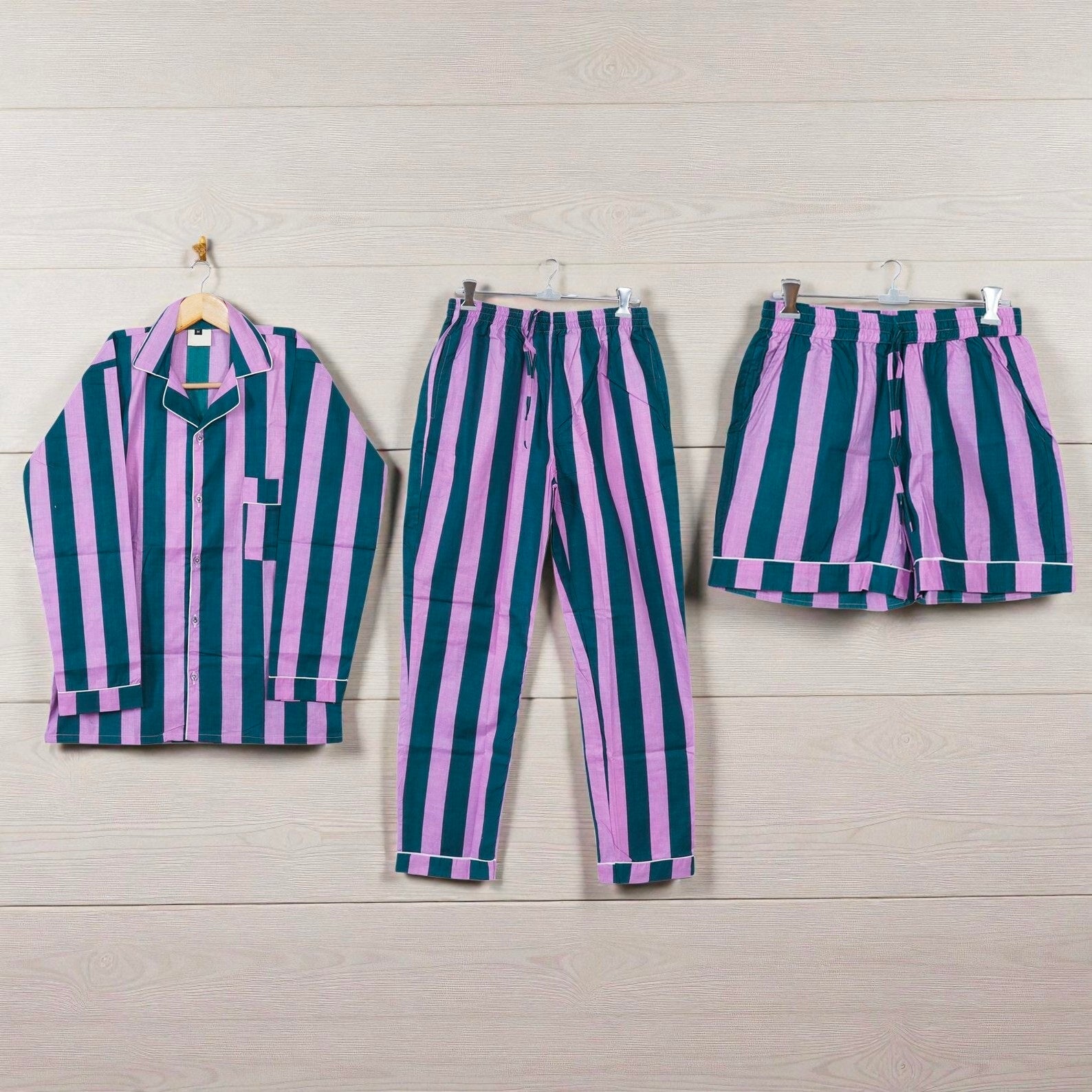 Women Floral Cotton Pajama Set | Hand Printed Sleepwear | Boho Night Suit 4 Pcs Set