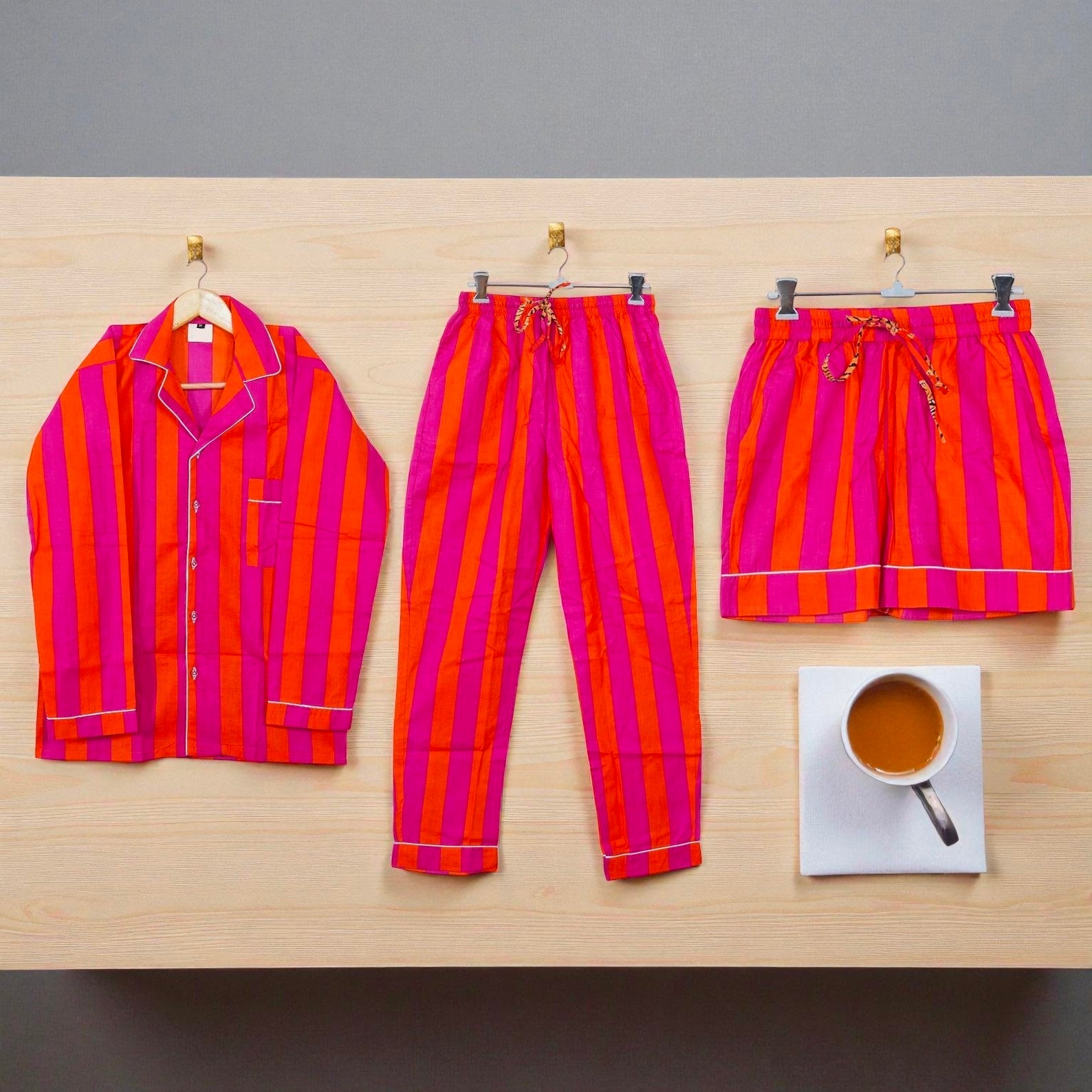 Hand Printed Cotton Sleep Set | Lightweight Pajama Set for Women | Relax Fit 4 Pcs Set