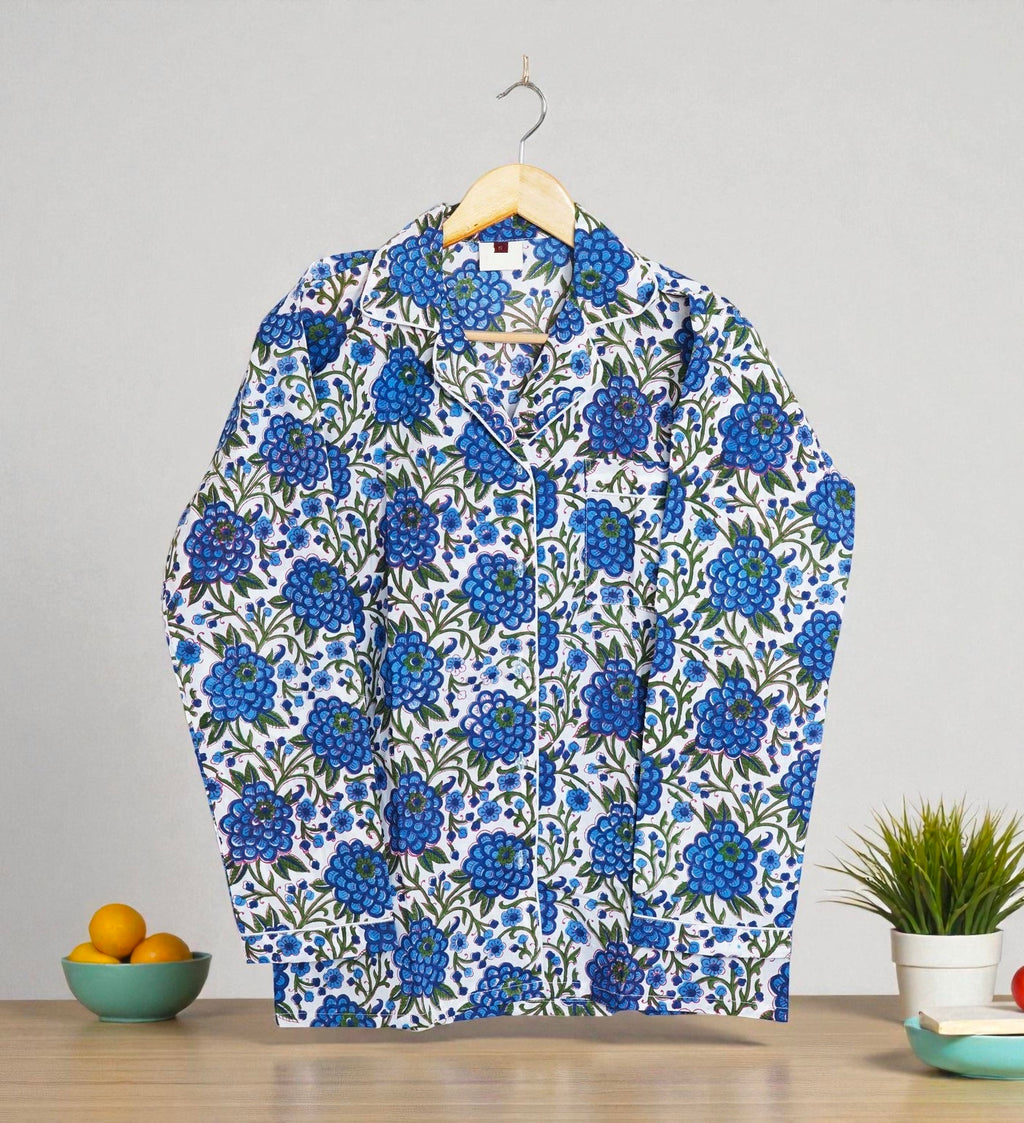 Indian Hand Printed Pajama Set | Soft Cotton Nightwear | Gift for Her 4 Pcs Set