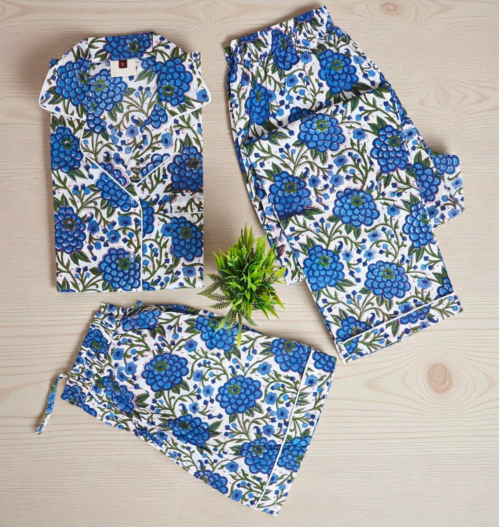 Indian Hand Printed Pajama Set | Soft Cotton Nightwear | Gift for Her 4 Pcs Set