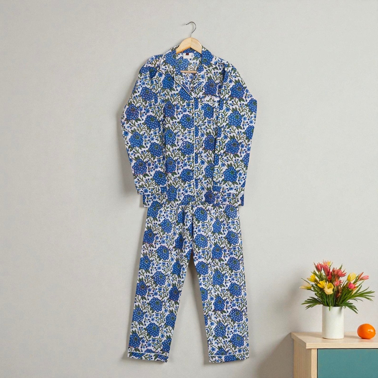 Indian Hand Printed Pajama Set | Soft Cotton Nightwear | Gift for Her 4 Pcs Set