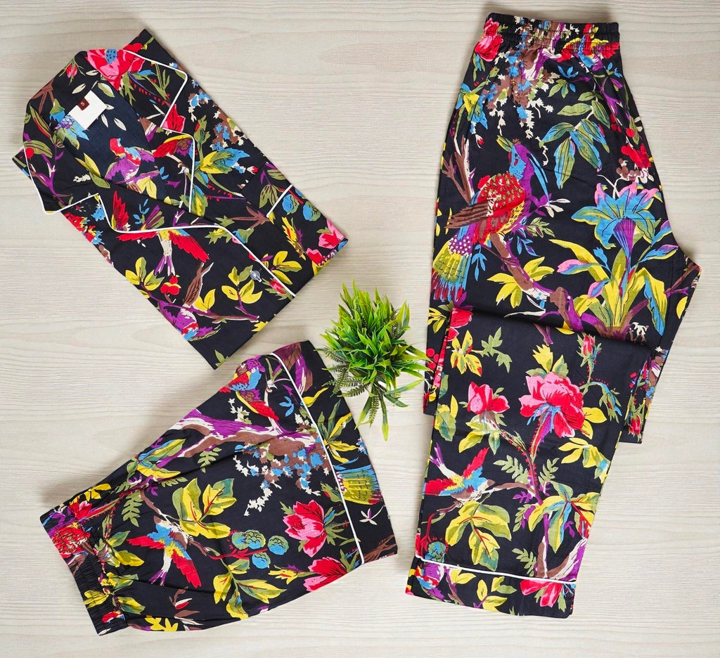 Women’s Cotton Pajama Set | Hand Block Printed | Artisanal Sleepwear 4 Pcs Set