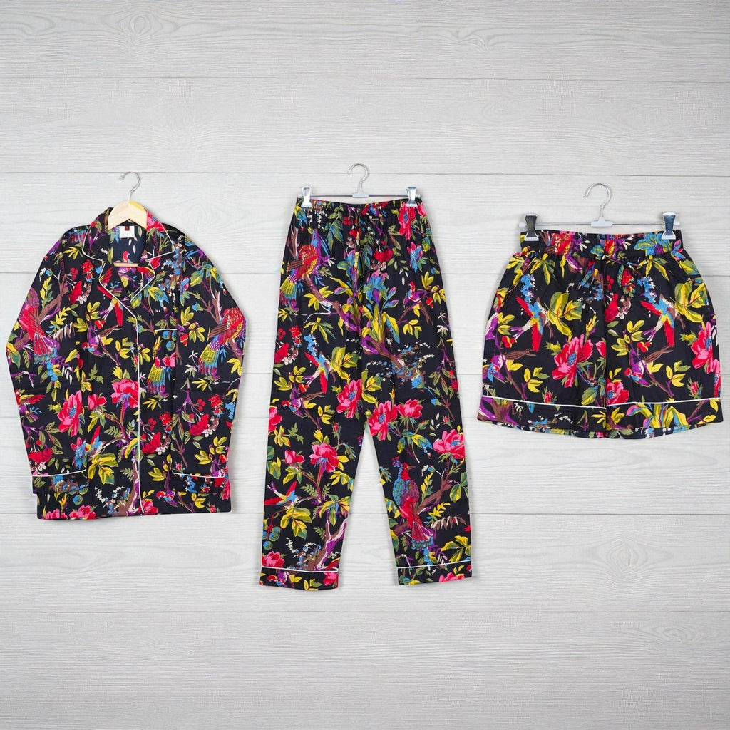 Women’s Cotton Pajama Set | Hand Block Printed | Artisanal Sleepwear 4 Pcs Set
