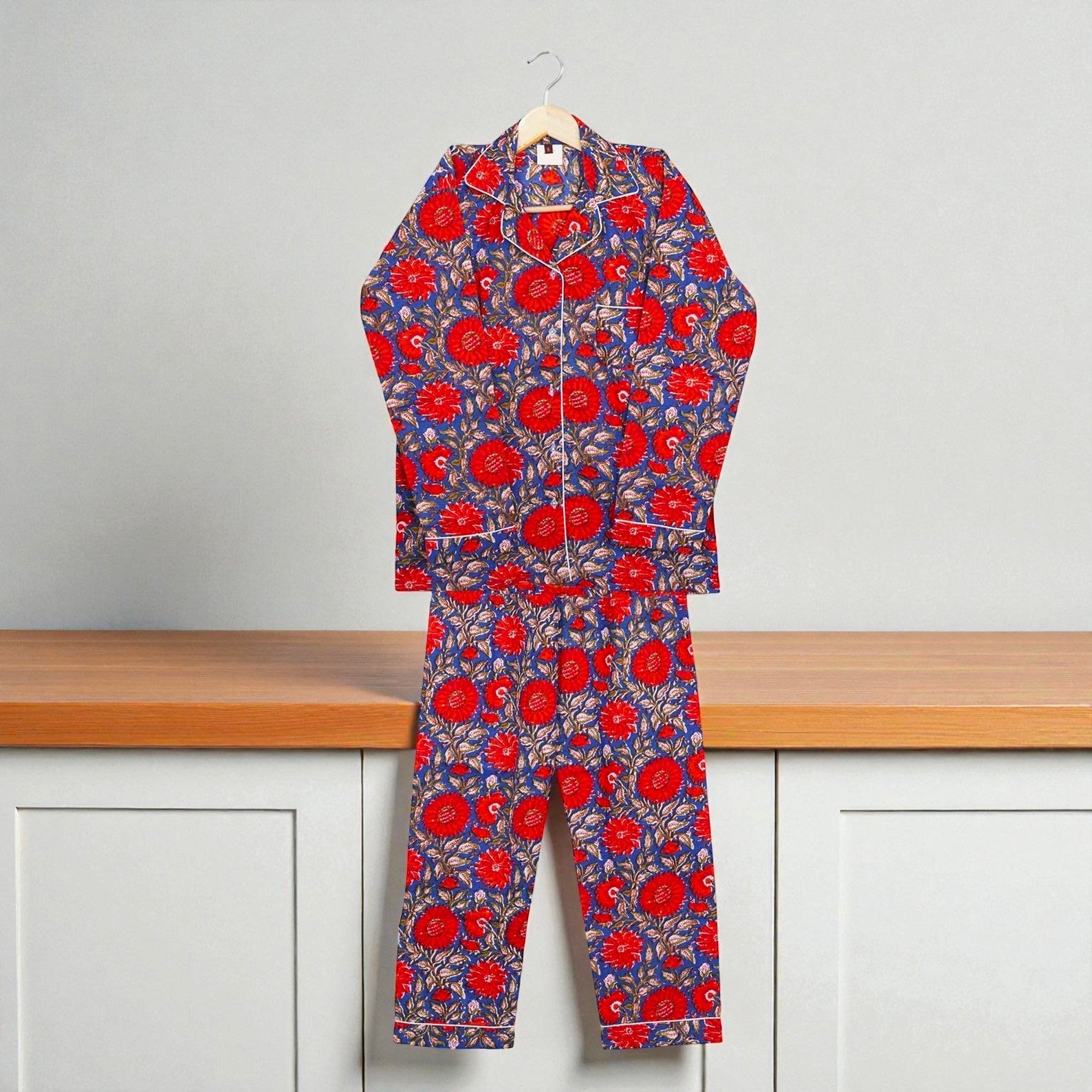 Handcrafted Cotton Pajama Set for Women | Boho Print Sleepwear | Summer Wear 4 Pcs Set