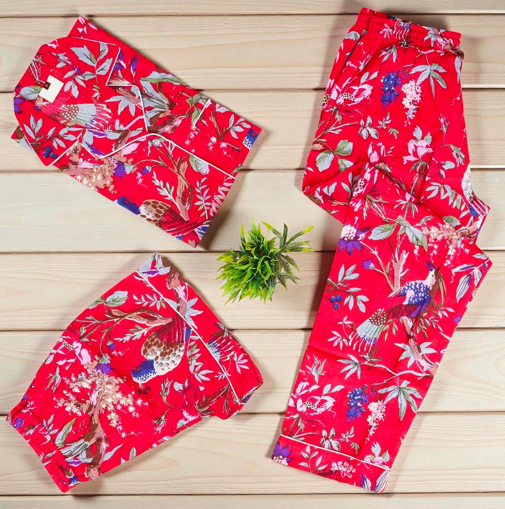 Organic Cotton Hand Printed Pajama Set | Women’s Loungewear | Sustainable Gift 4 Pcs Set