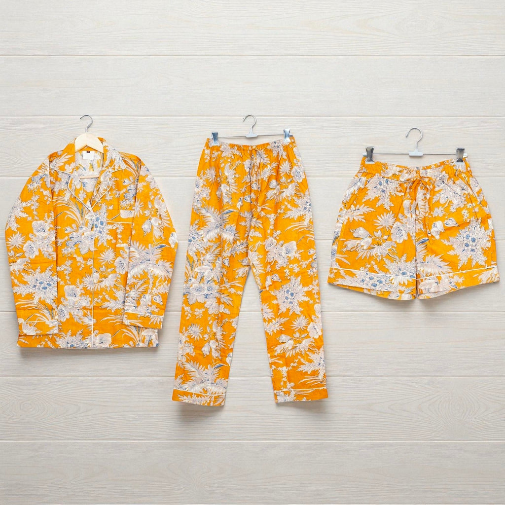 Block Print Pajama Set | Women’s Cotton Sleepwear | Handmade Nightwear 4 Pcs Set