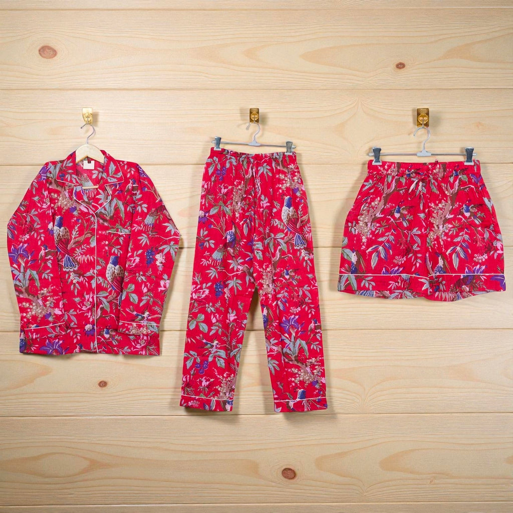 Organic Cotton Hand Printed Pajama Set | Women’s Loungewear | Sustainable Gift 4 Pcs Set