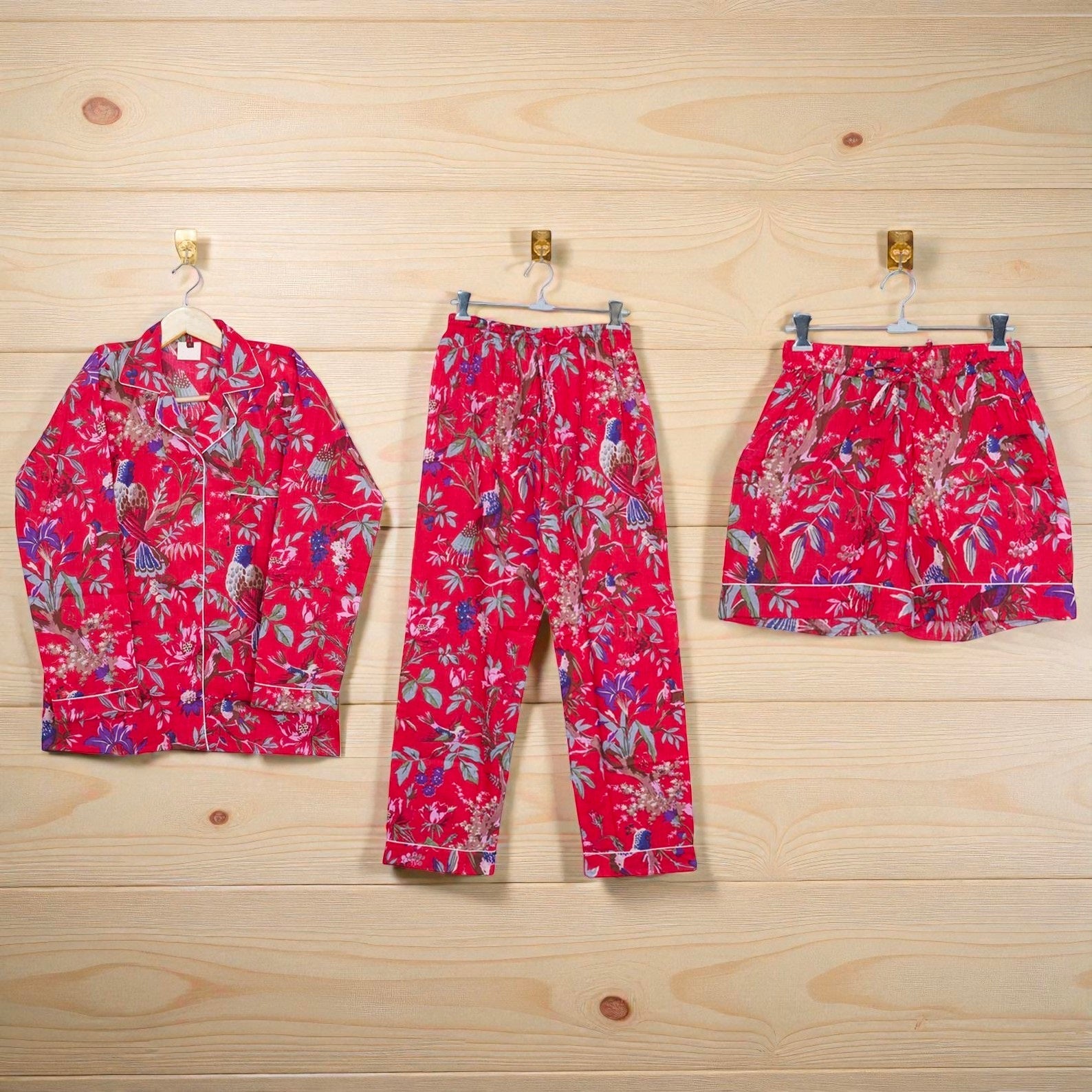 Organic Cotton Hand Printed Pajama Set | Women’s Loungewear | Sustainable Gift 4 Pcs Set