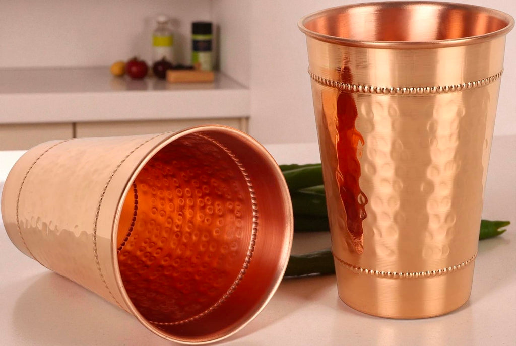 Hammered Copper Water Glass Set | Traditional Indian Drinkware Pack Of 1 Pc