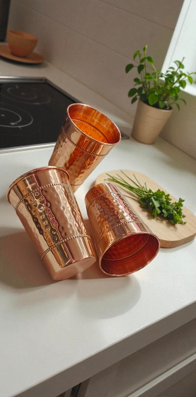 Hammered Copper Water Glass Set | Traditional Indian Drinkware Pack Of 1 Pc