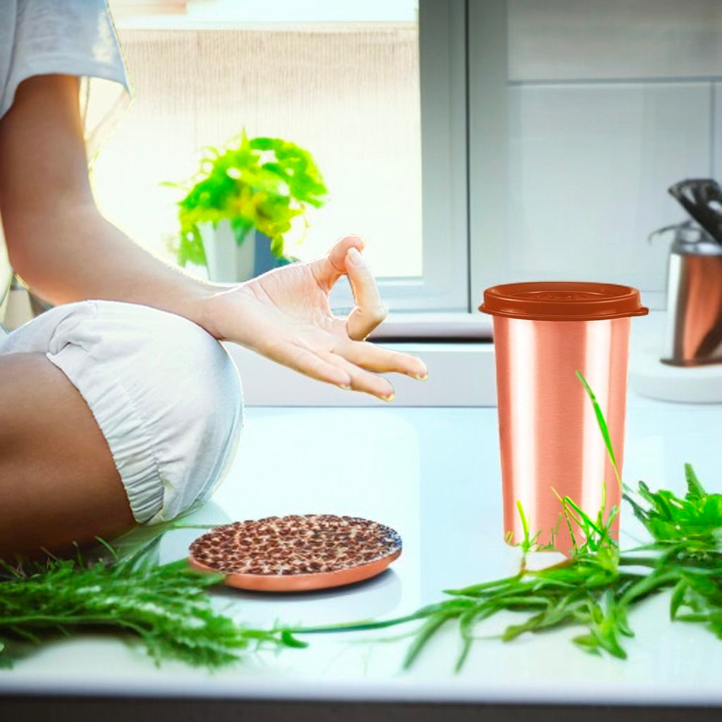 Copper Drinkware Set | Eco-Friendly Copper Glass With Lid for Daily Use