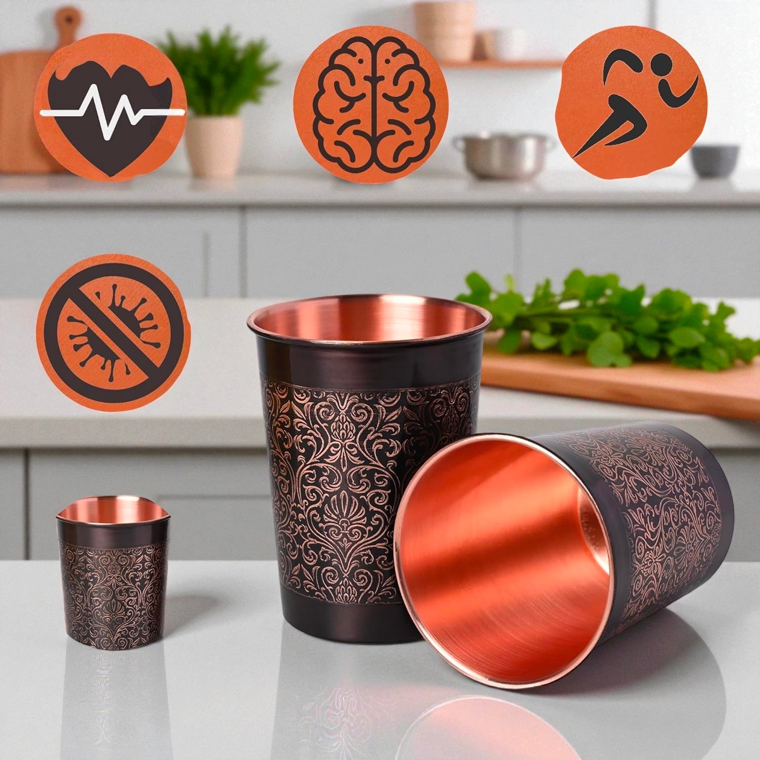 Copper Glass Set | 100% Pure Copper Water Cup for Home & Kitchen