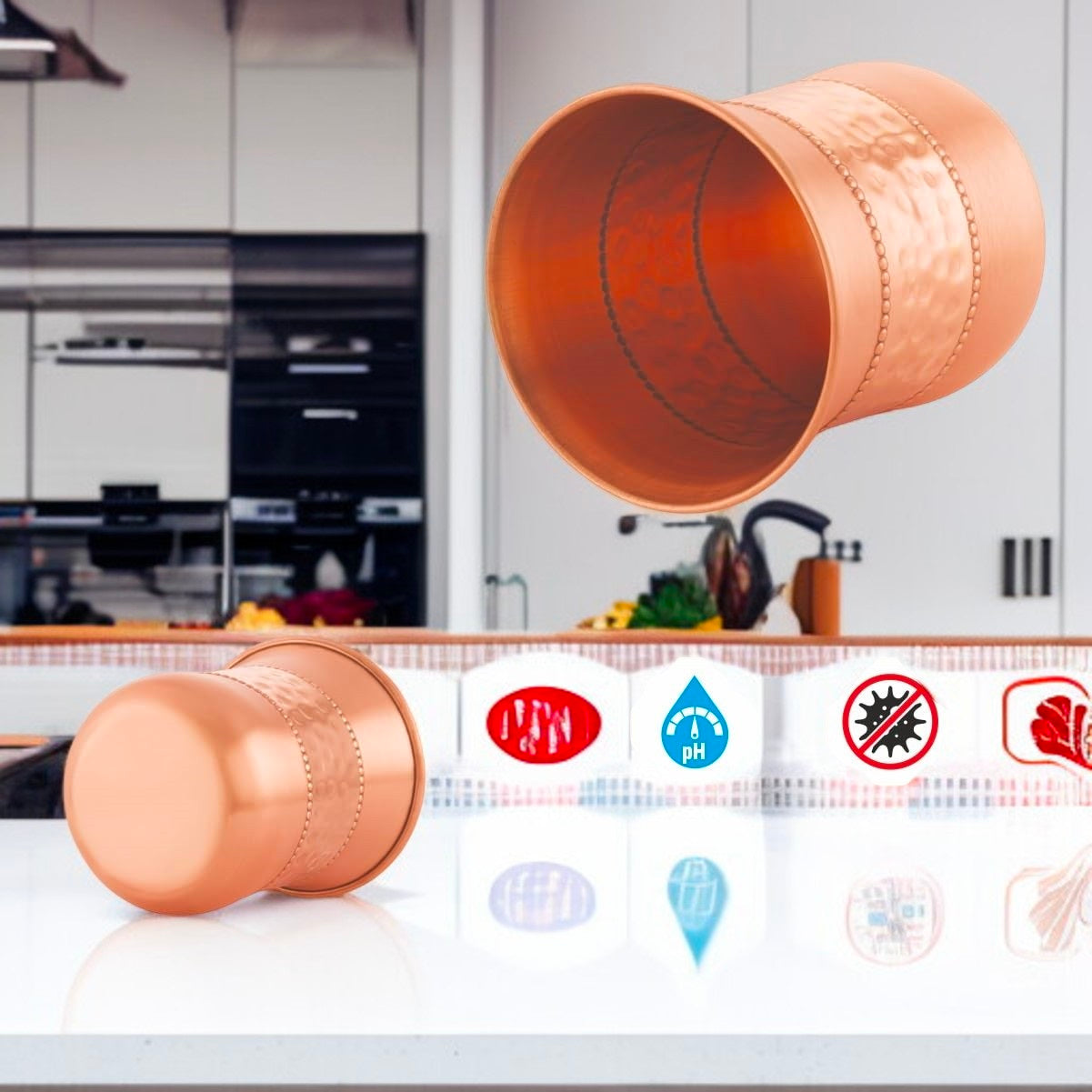 Hammered Design Copper Glass | Handcrafted Water Cup from India