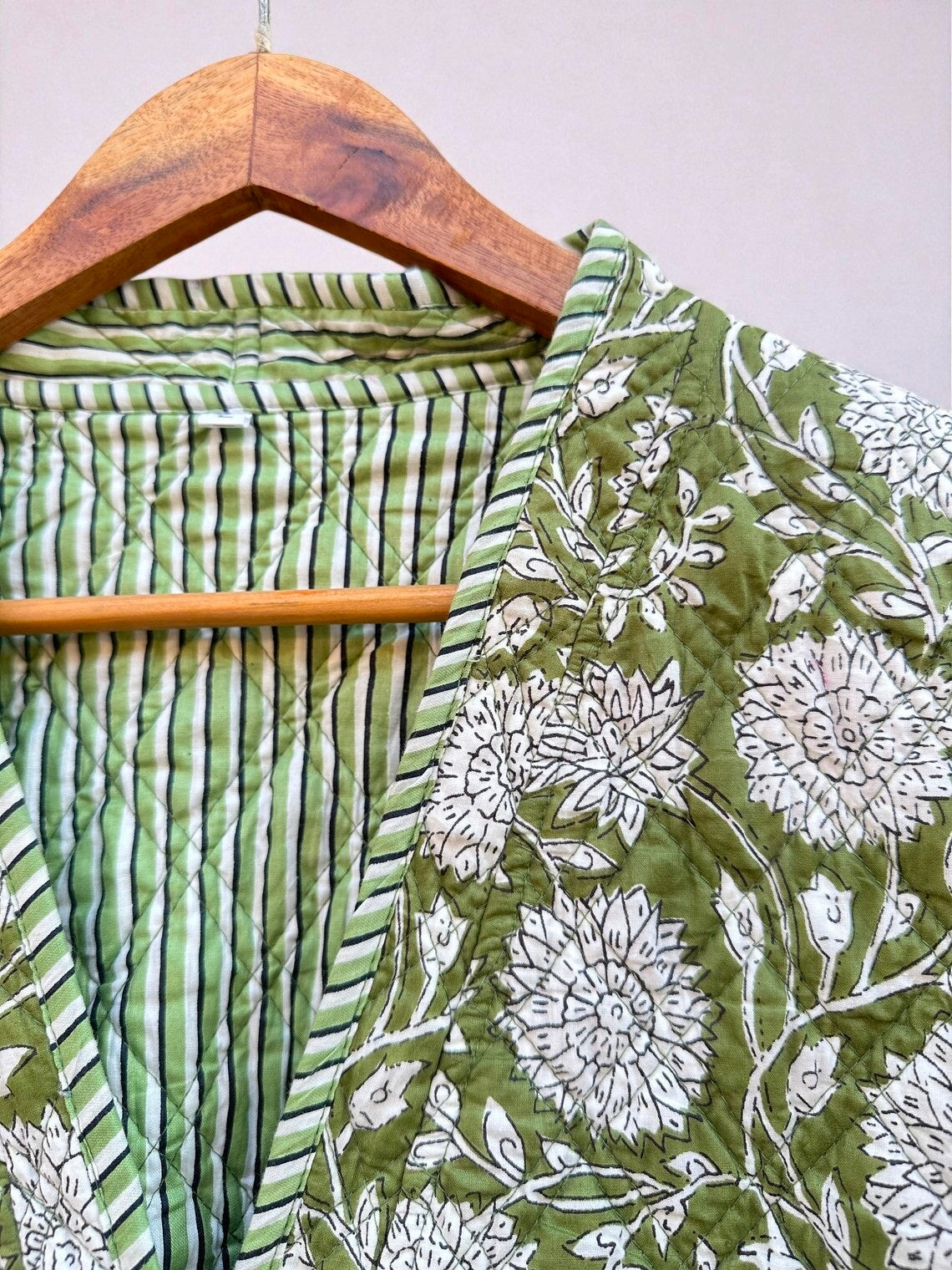 Hand Block Printed Cotton Quilted Women’s Jacket – Reversible Ethnic Winter Wear