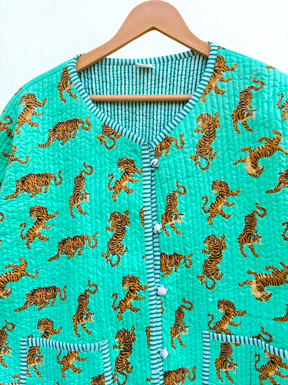 Indian Block Print Cotton Quilted Jacket for Women – Handmade Indian Craft