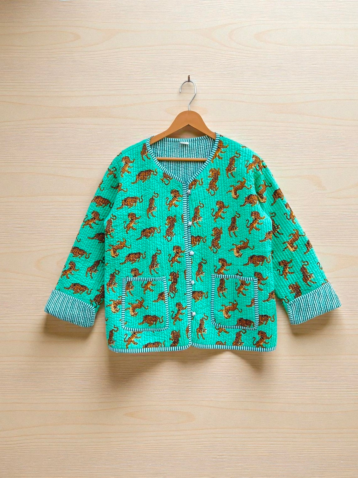 Indian Block Print Cotton Quilted Jacket for Women – Handmade Indian Craft